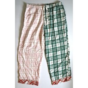 Victoria's Secret Pajama Pants XL Short Pink Green Plaid Split Leg Cotton Modal